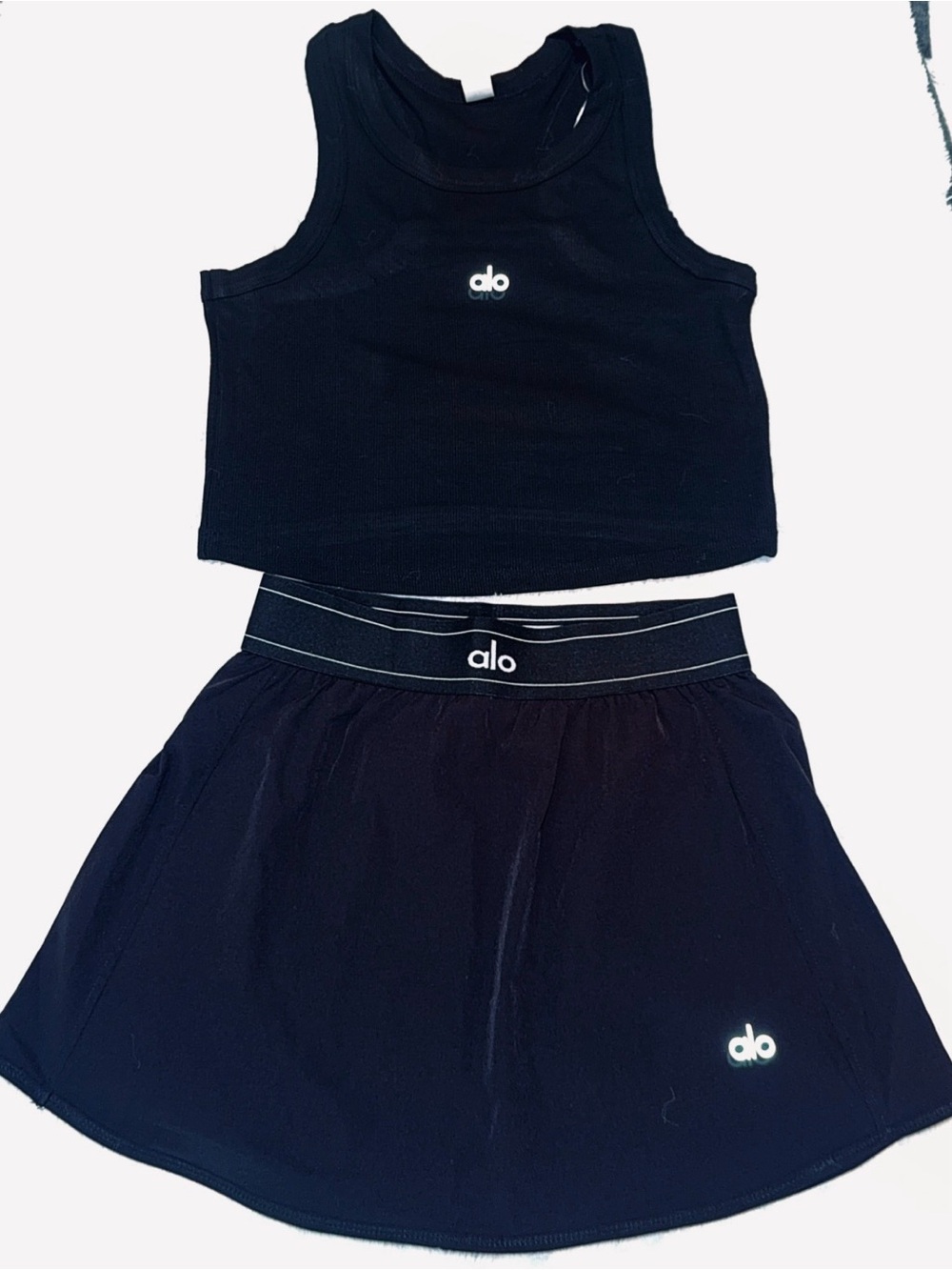 ALO Yoga Black Ribbed Cropped Tank and Skort Set - Picture 14 of 16